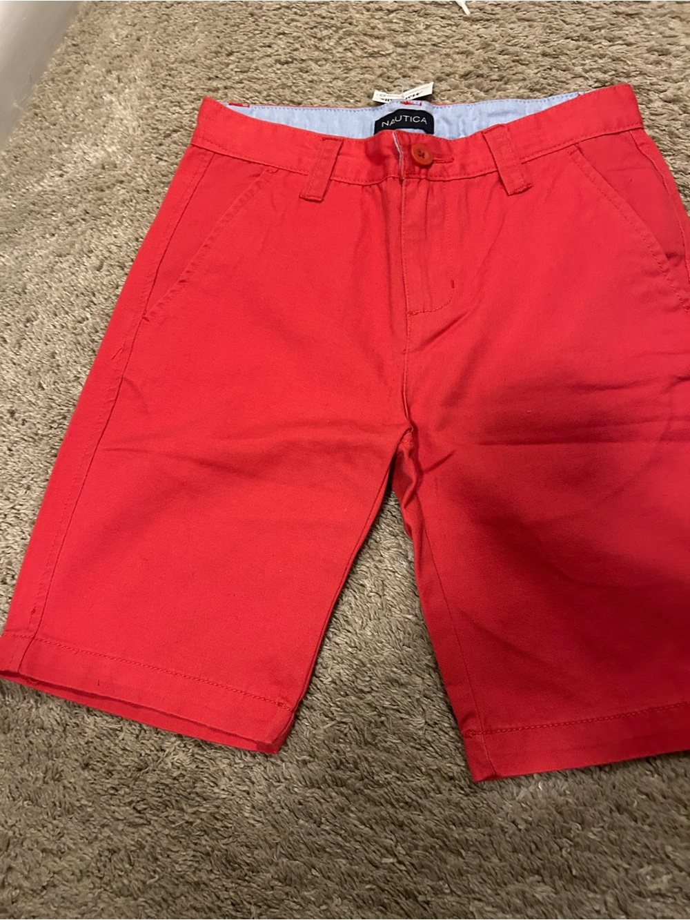 Nautica Boys Bright Red Flat Front Chino Shorts size 10 brand new 100 cotton